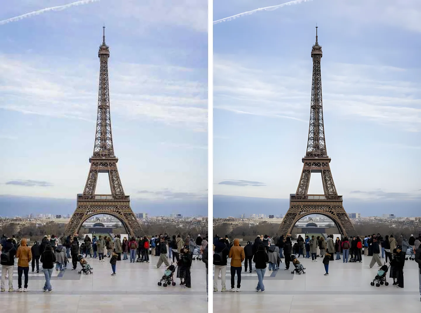 Una foto comprimida antes y después de mejorarla